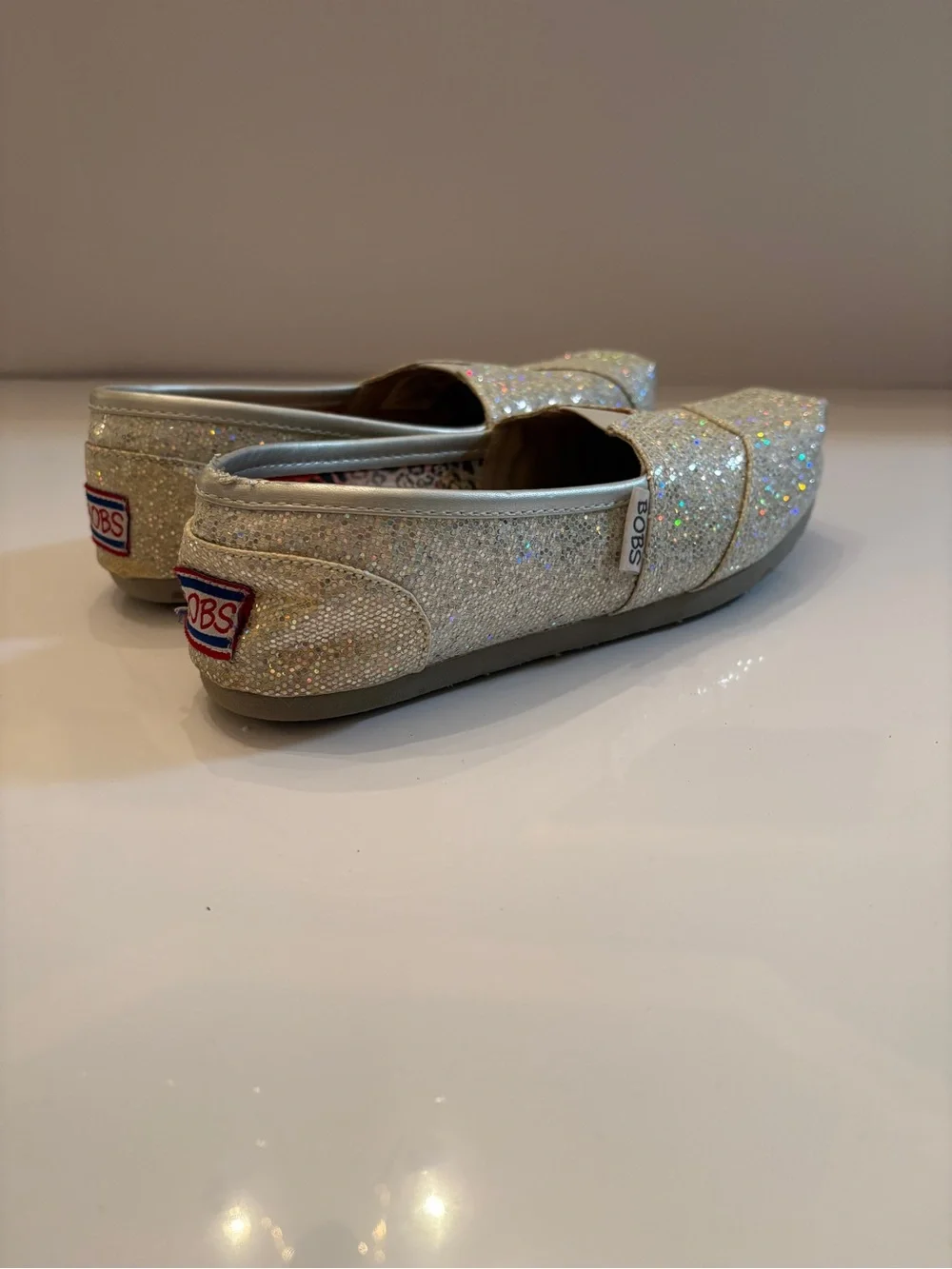Skechers BOBS Kids Silver Glitter Slip Ons
